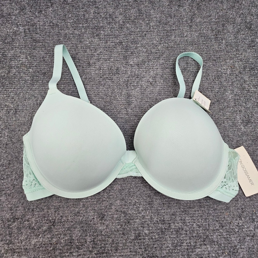 On Gossamer Push Up Bra Women 32D Mint Green Sleek Micro Lace G9200 Lingerie